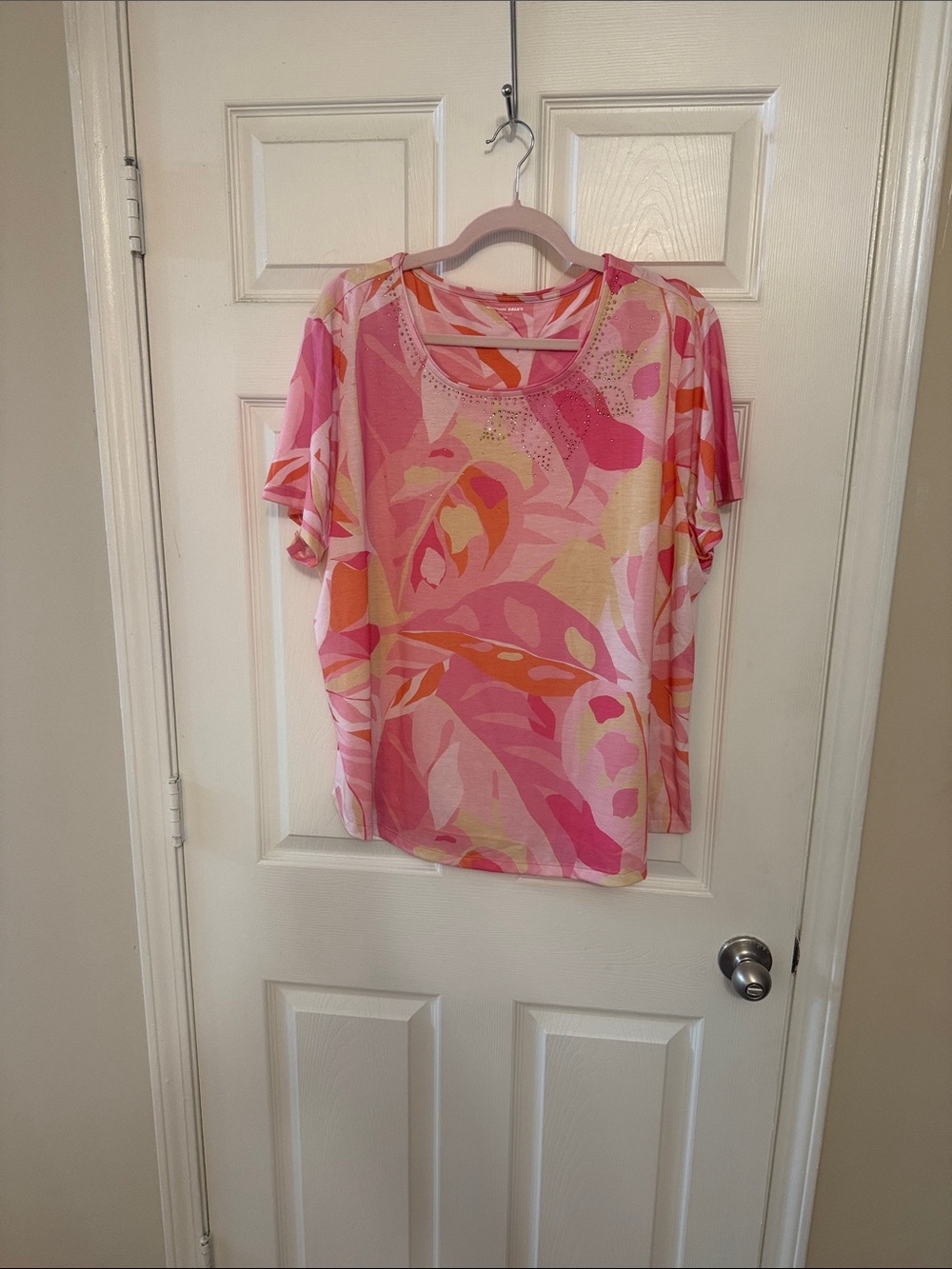 Allison Daley Pink & Coral Tropical Short Sleeve Blouse